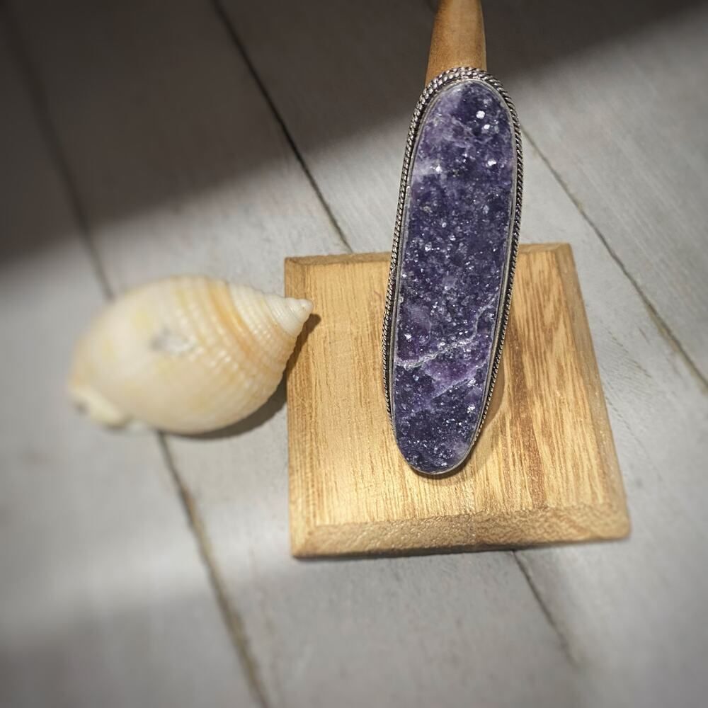Lepidolite Sterling Silver Ethnic Style Statement Ring Size 7